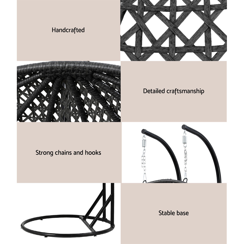Outdoor Double Hanging Swing Chair - Black