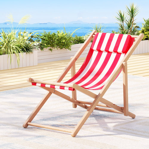 Outdoor Beach Deck Chair in Red and White Colour