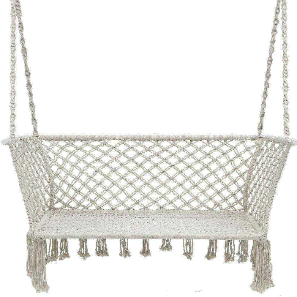 Camping Hammock Chair Patio Swing Hammocks Portable Cotton Rope Cream