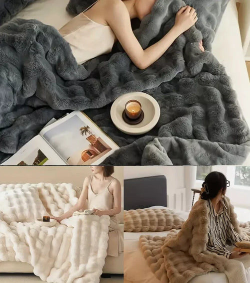Double-sided Fluffy Faux Rabbit Fur Throw Blanket