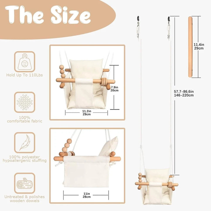 Canvas Baby Swing Outdoor & Baby Swing Chair | Wooden Hanging Seat