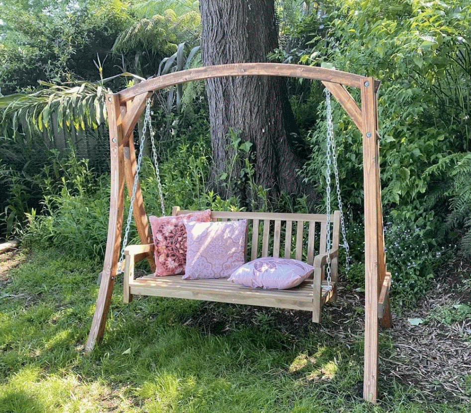 Solid Bent Wood with Teak Finish Swing Stand