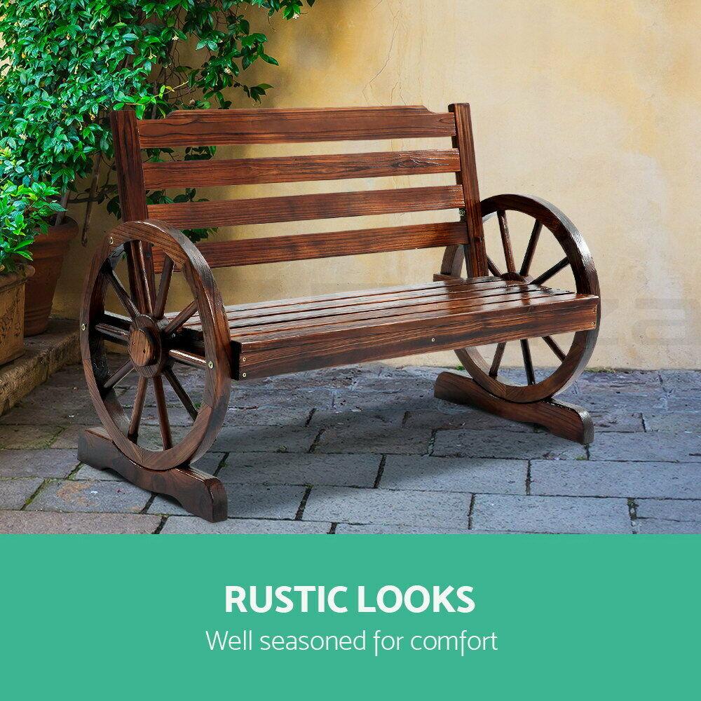 Wooden Wagon Wheel Bench - Brown