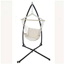 Beige Padded Hammock Chair with Wooden Arm Rests with Stand-Not Applicable-Siesta Hammocks