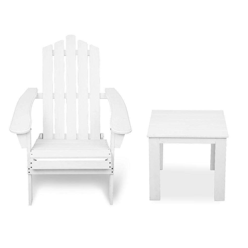 White Foldable Deck Chair & Side Table