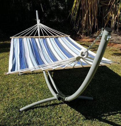 XL Free Standing Hammock: Blue and White Canvas Hammock and Arc Stand-Not Applicable-Siesta Hammocks