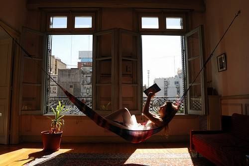 winter hammock reading heaven
