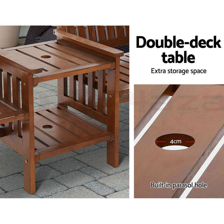 2 Seater Outdoor Wooden Swing Chair with Table