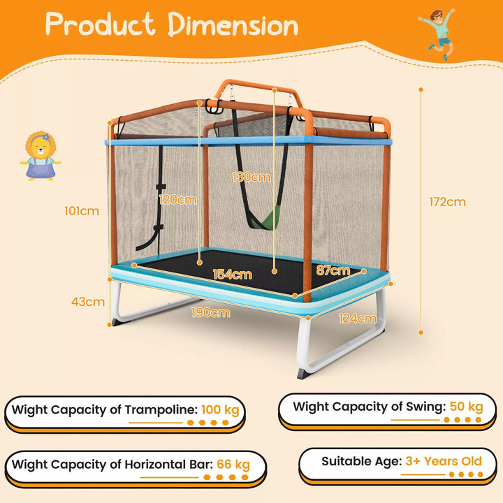 5.5 FT 3 in 1 Kids Trampoline with Swing and Horizontal Bar