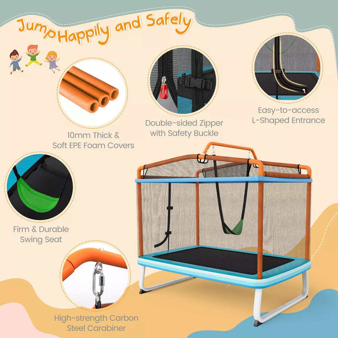 5.5 FT 3 in 1 Kids Trampoline with Swing and Horizontal Bar