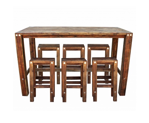 6-Piece Bar Furniture Set: Sturdy Brown Bar Table with Stools