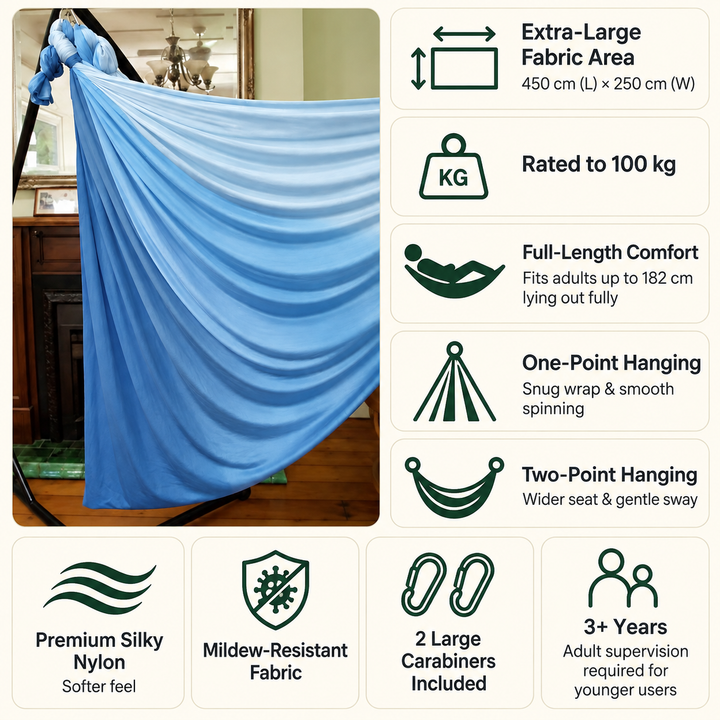 Adult Silky Nylon Sensory Wrap Swing – Teal Blue (450x250cm)