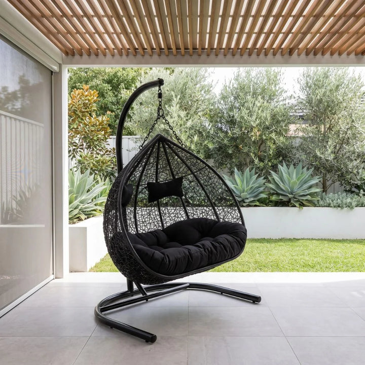 Duke Double Hanging Egg Chair in Black Stand
