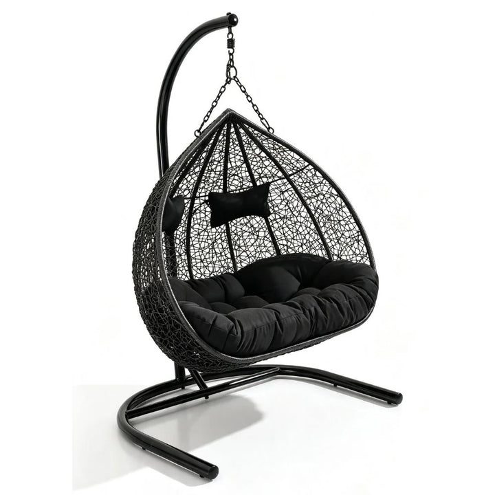 Duke Double Hanging Egg Chair in Black Stand