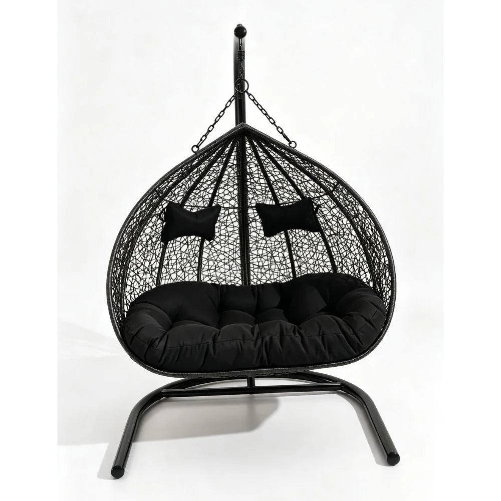Duke Double Hanging Egg Chair in Black Stand