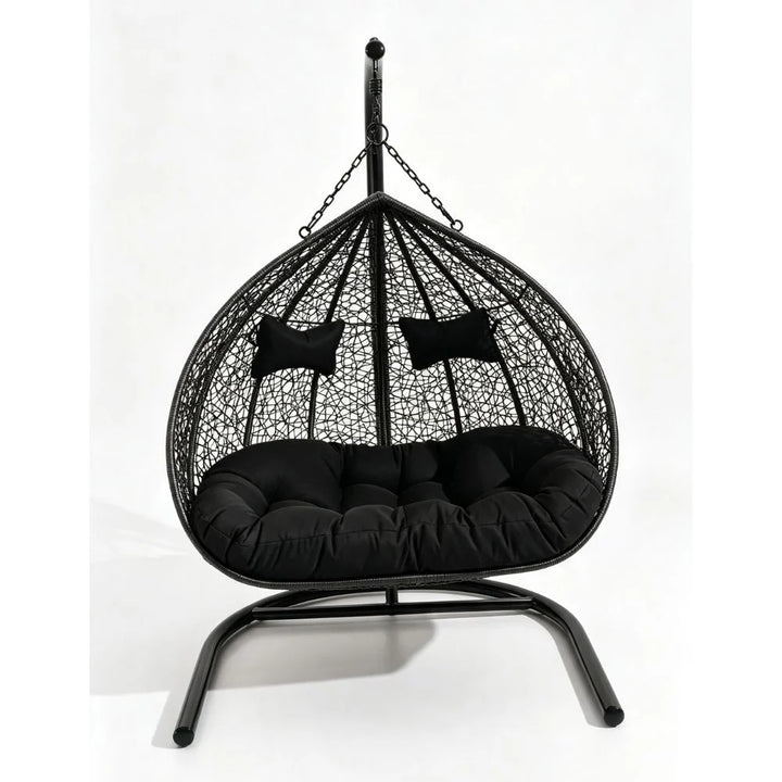 Duke Double Hanging Egg Chair in Black Stand
