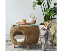 Durable Rattan Coffee Table with Pet Bed