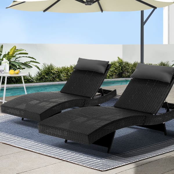 Day Bed Sun Lounge Set - Wicker &amp; Rattan Outdoor Furniture in Black