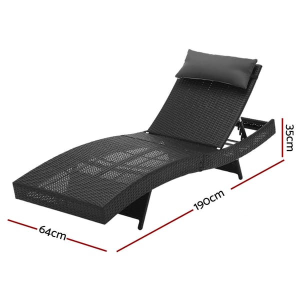 Day Bed Sun Lounge Set - Wicker &amp; Rattan Outdoor Furniture in Black