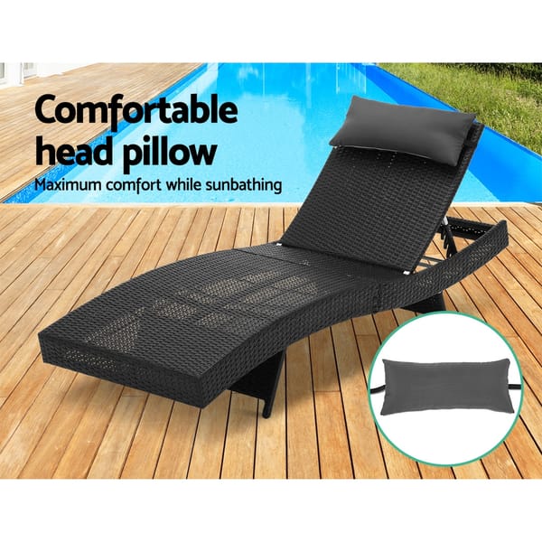 Day Bed Sun Lounge Set - Wicker &amp; Rattan Outdoor Furniture in Black