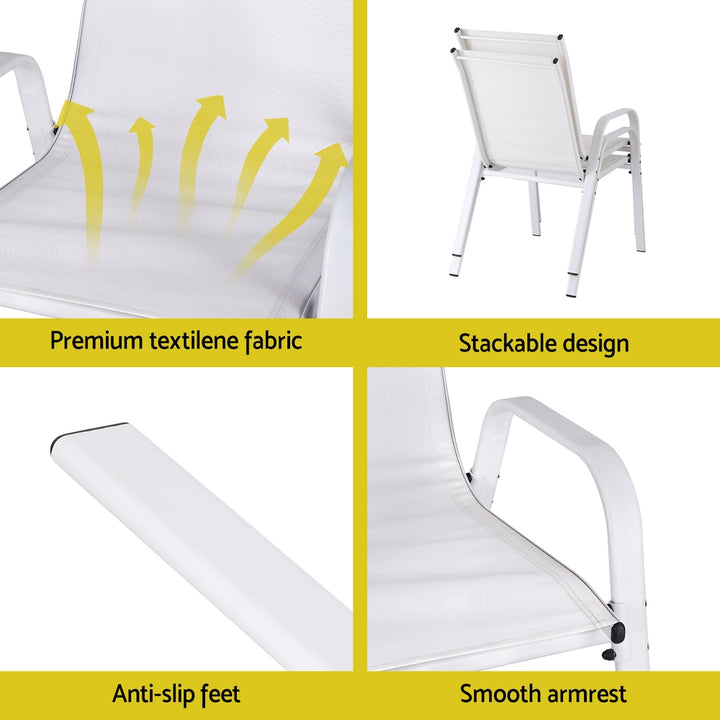 Gardeon 2PC Outdoor Dining Chairs Stackable Lounge Chair Patio Furniture White