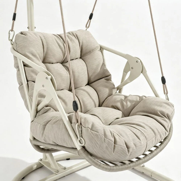 Woven polypropylene rope egg chair on a 207cm powder-coated steel stand