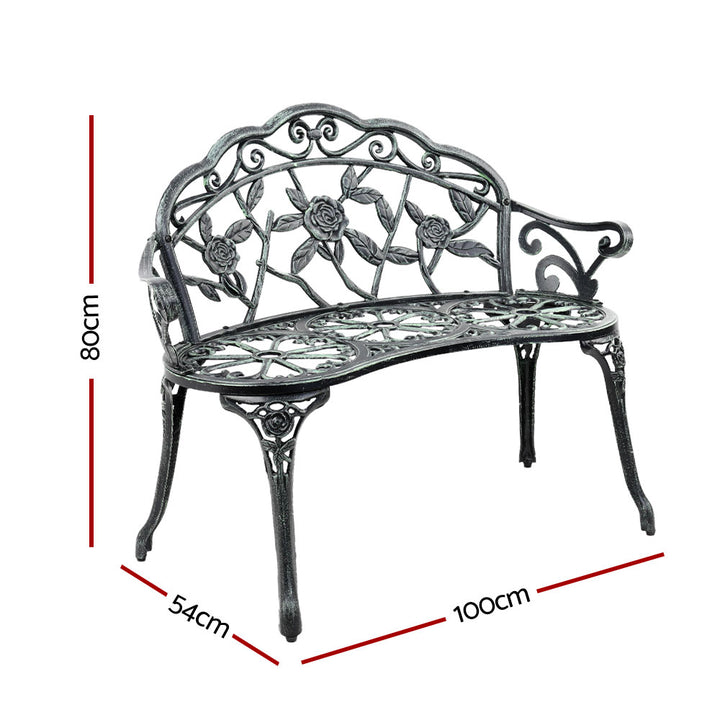 Gardeon Outdoor Garden Bench Seat 100cm Cast Aluminium Patio Chair Vintage Green