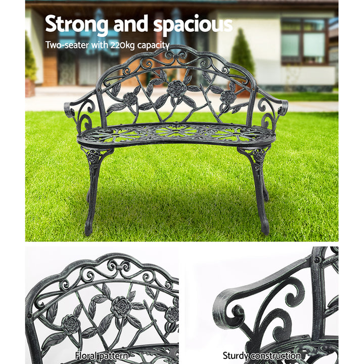 Gardeon Outdoor Garden Bench Seat 100cm Cast Aluminium Patio Chair Vintage Green