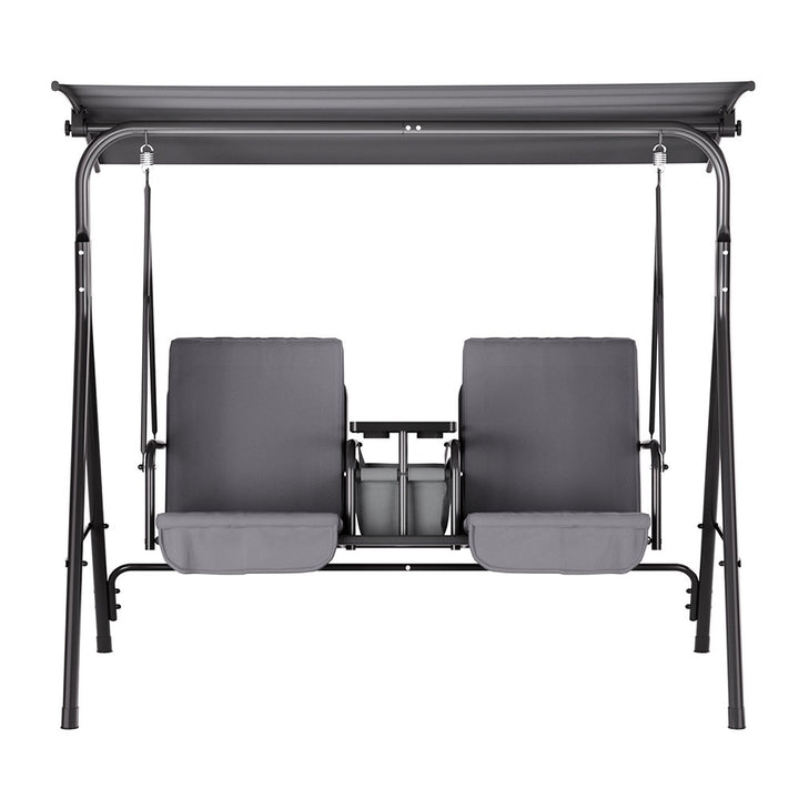 Gardeon Outdoor Swing Chair Garden Chair Canopy Cup Holder 2 Seater Grey