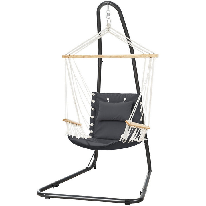 Black Padded Chair with Armrests and Stand