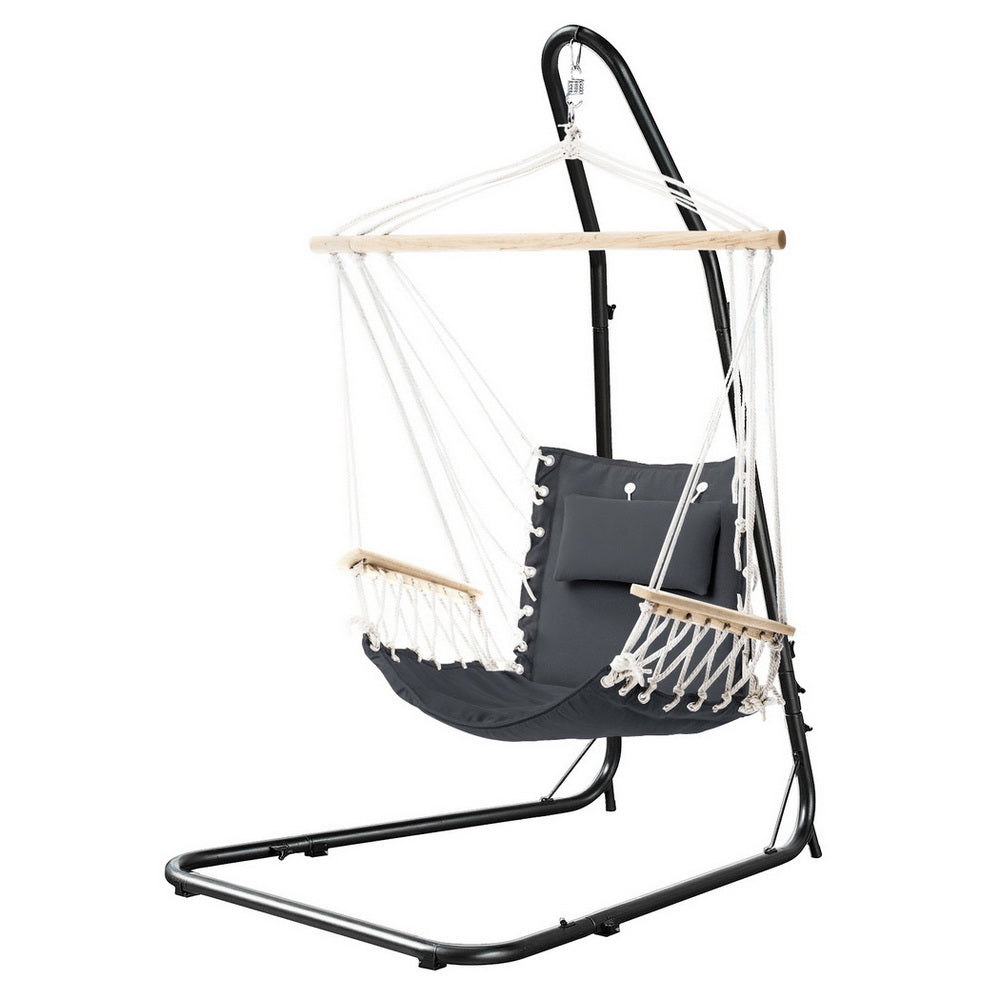 Black Padded Chair with Armrests and Stand