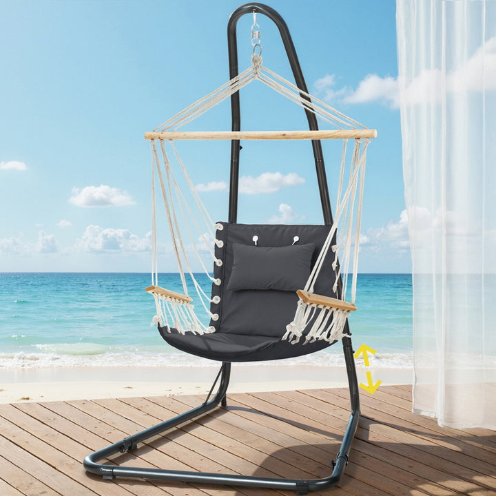Black Padded Chair with Armrests and Stand