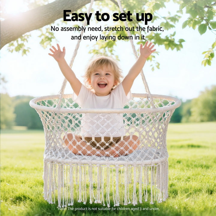 Gardeon Hammock Chair Cotton Swing Chair Outdoor Indoor Cream