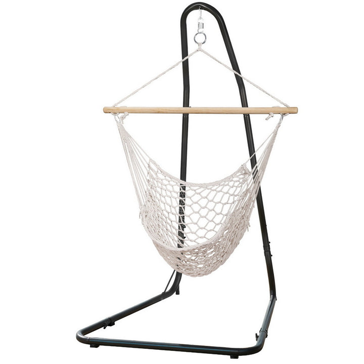 White Woven Net Hanging Chair with Stand
