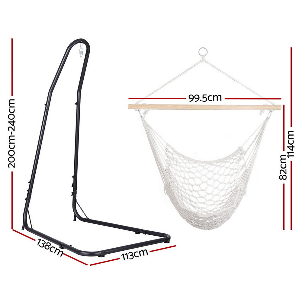 White Woven Net Hanging Chair with Stand