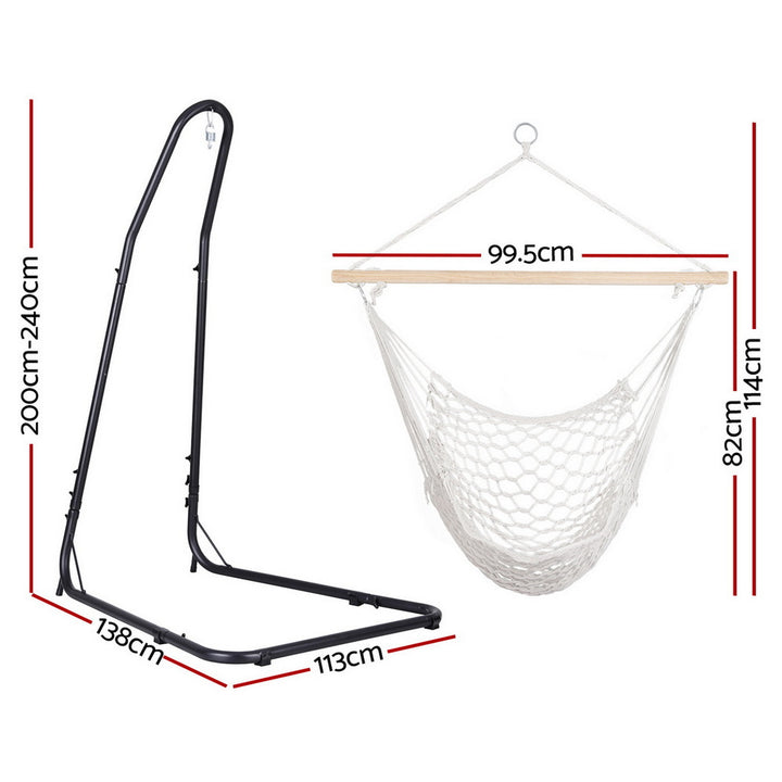 White Woven Net Hanging Chair with Stand