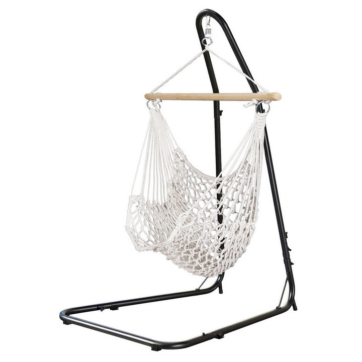 White Woven Net Hanging Chair with Stand