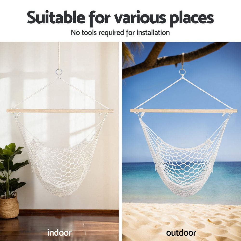 White Woven Net Hanging Chair with Stand