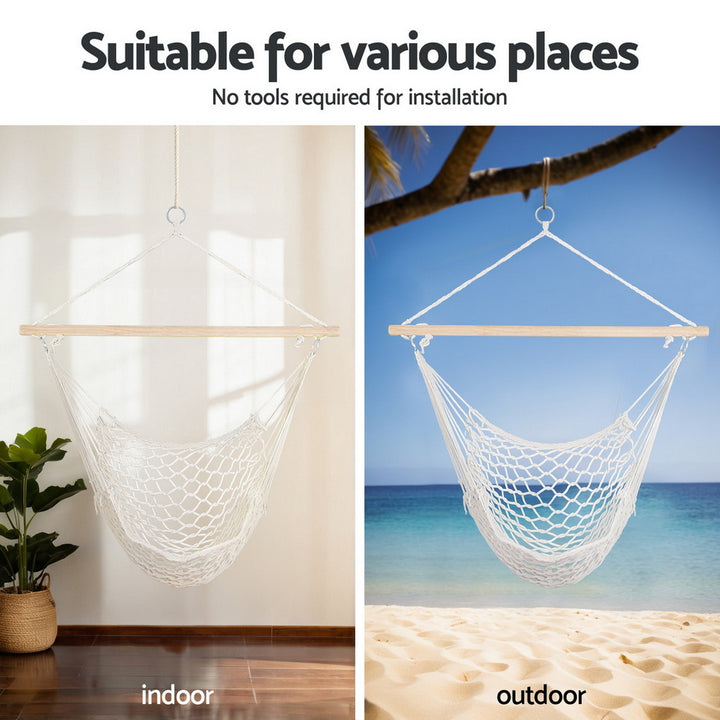 White Woven Net Hanging Chair with Stand