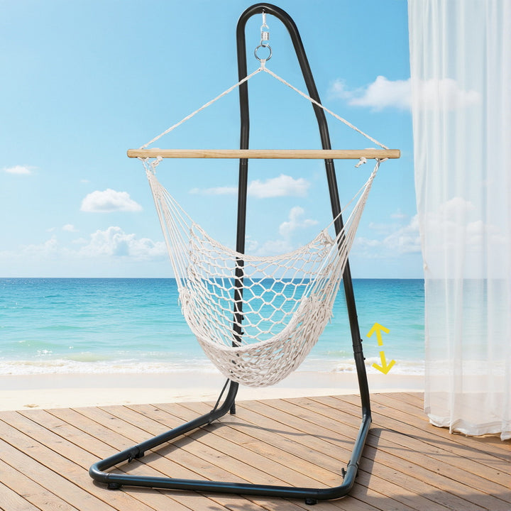 White Woven Net Hanging Chair with Stand