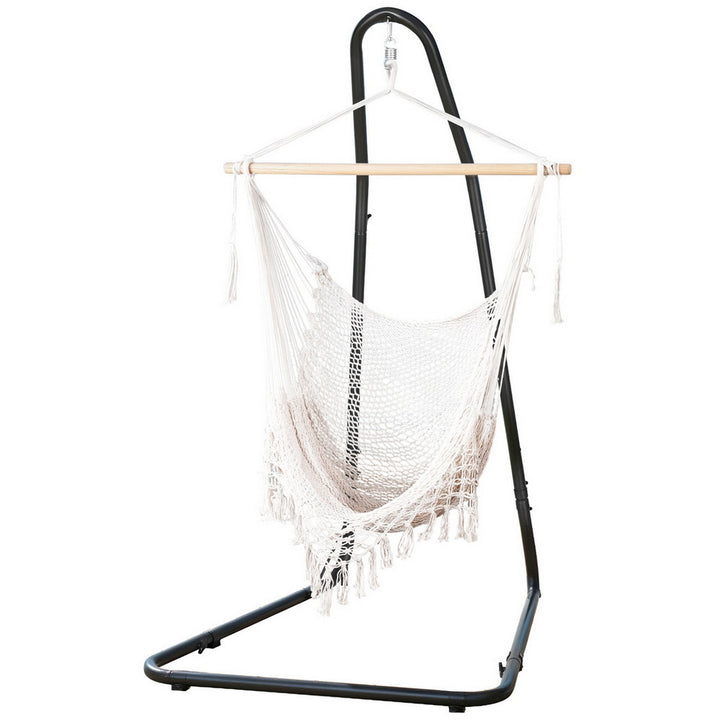Boho White Fringe Macrame Chair with Stand
