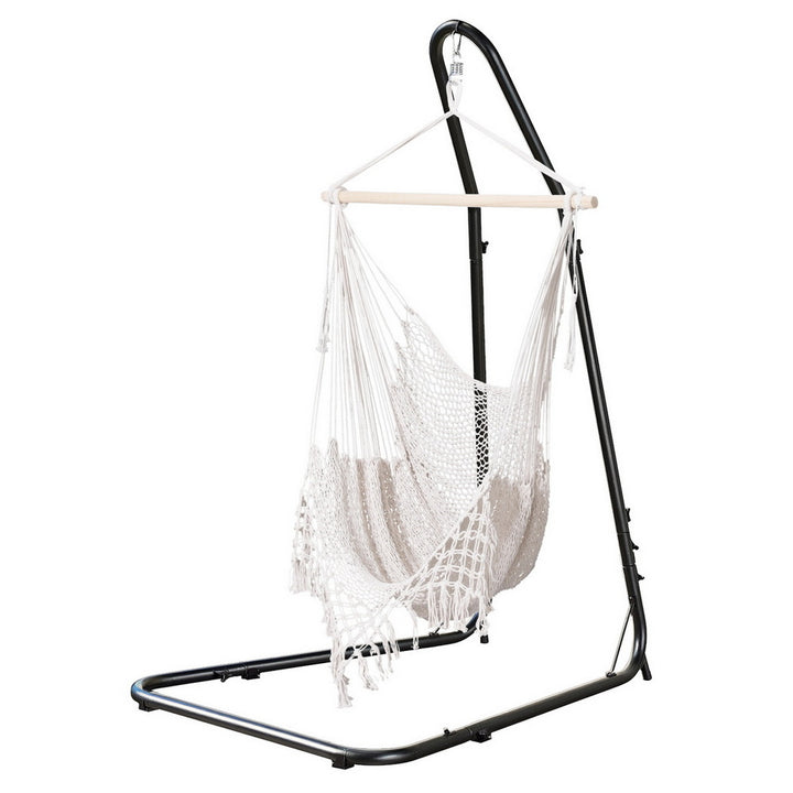 Boho White Fringe Macrame Chair with Stand