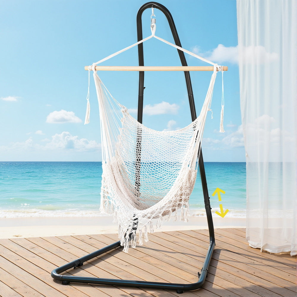 Boho White Fringe Macrame Chair with Stand