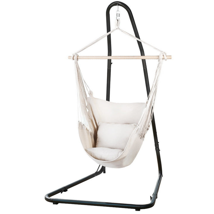 Beige Padded Hammock Chair with Stand