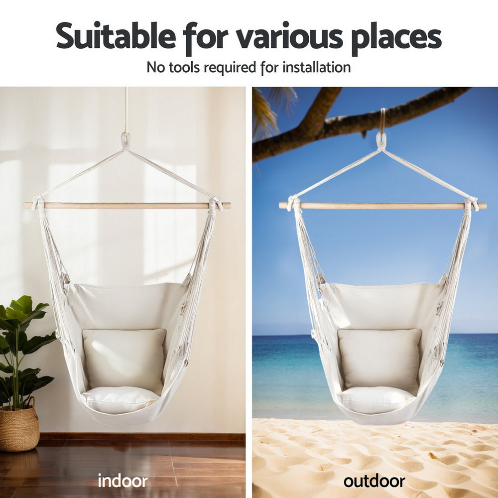 Beige Padded Hammock Chair with Stand