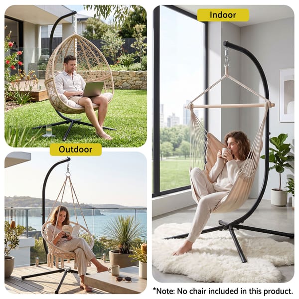 Hanging Chair Stand Black Metal C-Frame 150kg Indoor Outdoor