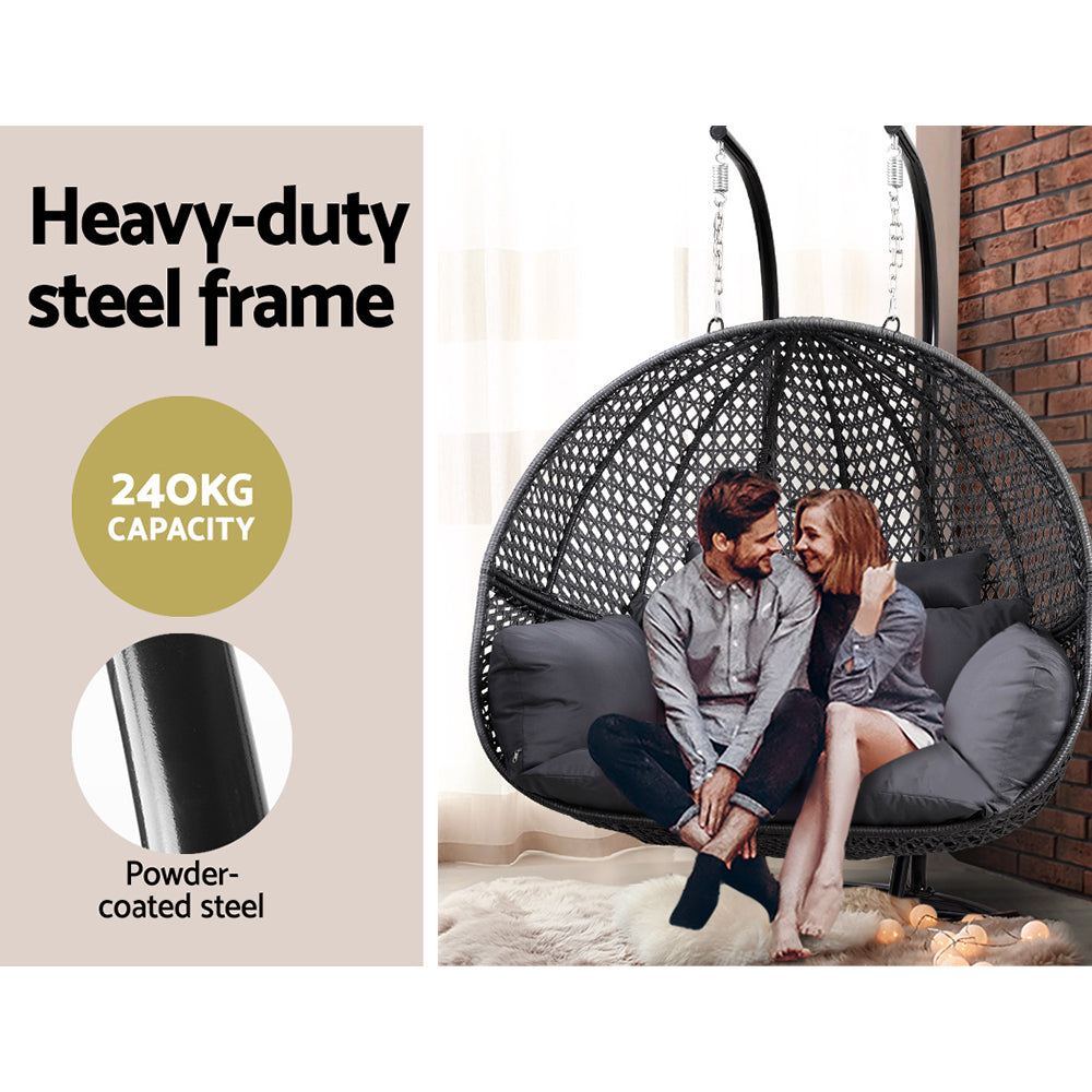 Outdoor Double Hanging Swing Chair - Black