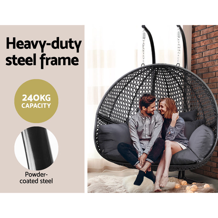 Outdoor Double Hanging Swing Chair - Black