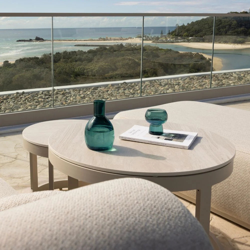 Shoal Bay Outdoor Round Ceramic and Aluminium Coffee Table Set