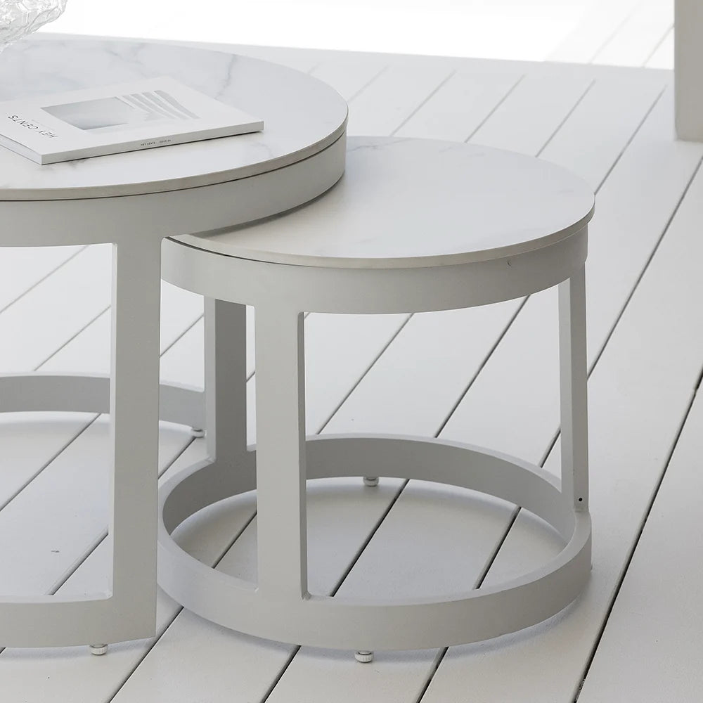 Shoal Bay Outdoor Round Ceramic and Aluminium Side Table